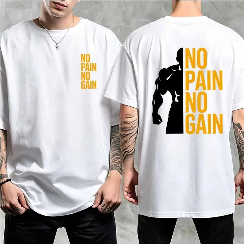 Men's Clothing NO PAIN NO GAIN GYM Print T Shirt Summer Casual Fashion Streetwear Tops Cotton Crew Neck Short Sleeve T-shirts