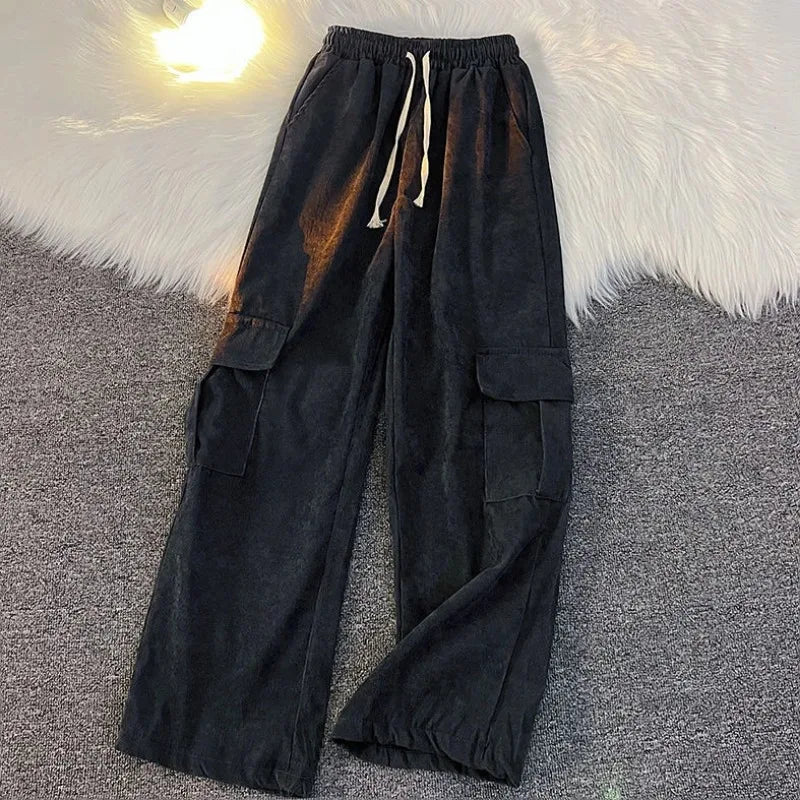 Men's Clothing Japanese Retro Overalls for Men Straight-leg Casual Trousers Loose Corduroy Wide-leg Pants Versatile