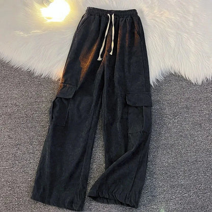 Men's Clothing Japanese Retro Overalls for Men Straight-leg Casual Trousers Loose Corduroy Wide-leg Pants Versatile
