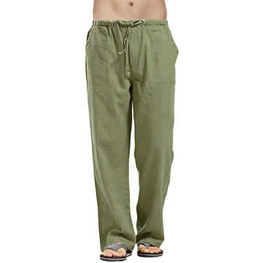 2023 new Men's Comfortable Cotton Linen Pants Male Autumn New Breathable Solid Color Linen Trousers Fitness Pants Streetwear