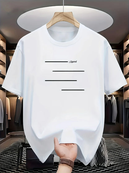 Men Cotton Casual Striped T-shirt Soft Breathable Short Sleeve Round Collar Casual Fit Minimalist Pure White Men Clothing