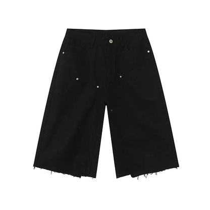 Men's Clothing | Tooling Logging Rough Edge Pure Cotton Loose and Simple Seven-point Denim Casual Pants
