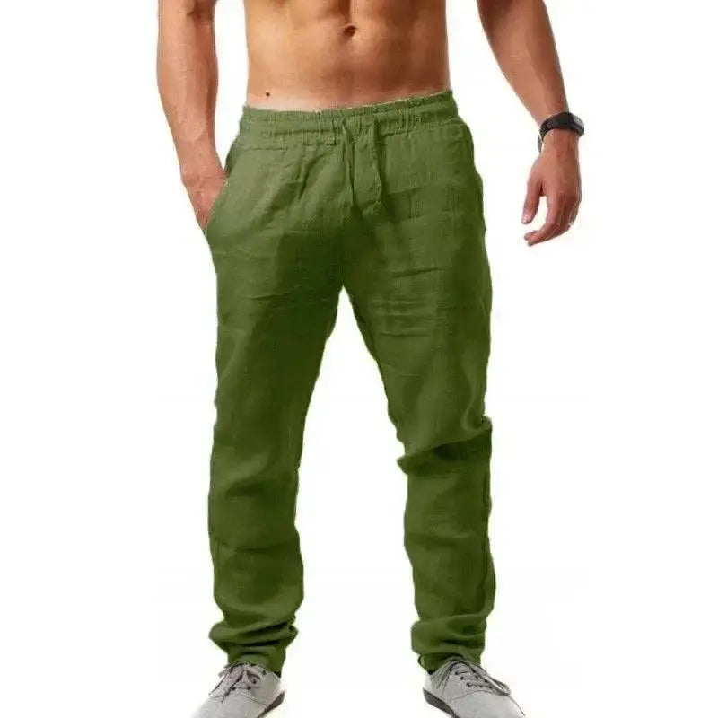 Pants Men Cotton Linen Trousers Joggers Casual Solid Elastic Waist Straight Loose Sports Running Pants Plus Size Men's Clothing