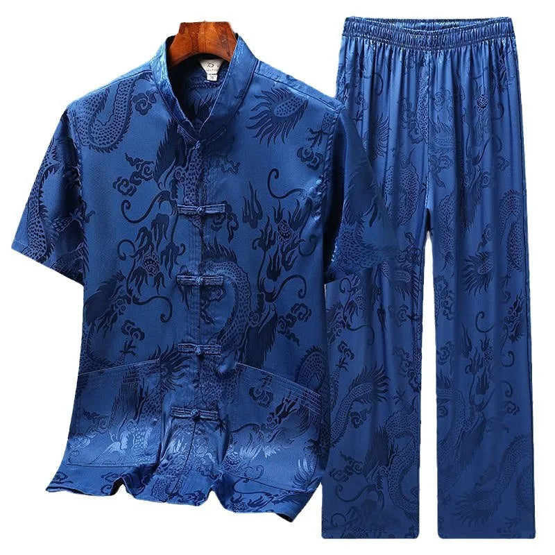 Chinese Men Traditional Clothing Linen Hanfu Top With Pant Long Sleeve Tang Suit Kung Fu Shirt Cardigan Coat