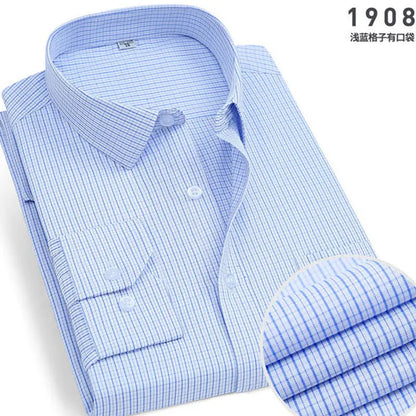 Men's Long-Sleeved Shirt Business Casual Solid Color Striped Plaid Spring Summer Free Ironing All Fit Tooling Comfortable
