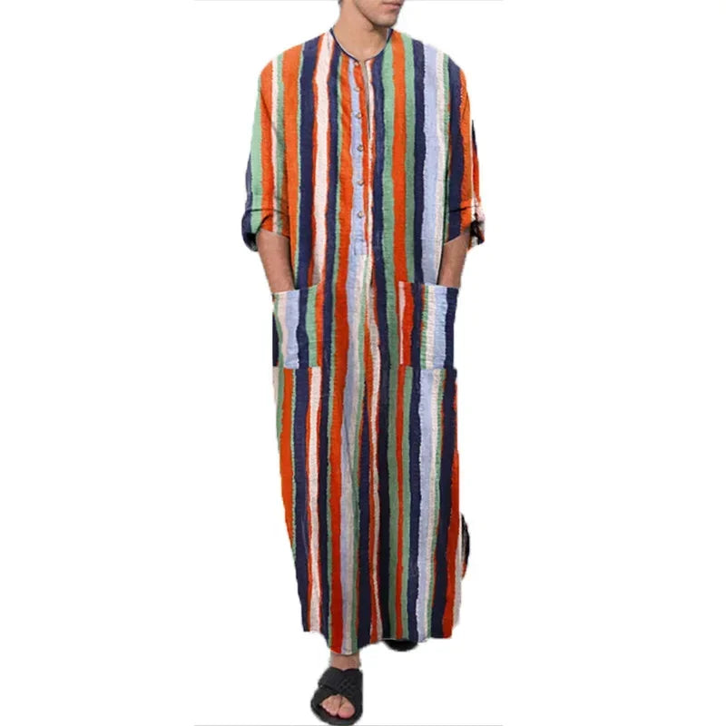 2026 Men's Muslim Clothing Abayas Cotton Linen Nightgowns Bathrobe Robe Kaftan Holiday Beach Robe Man Muslim Kaftan Arabic Dress