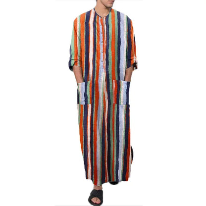 2026 Men's Muslim Clothing Abayas Cotton Linen Nightgowns Bathrobe Robe Kaftan Holiday Beach Robe Man Muslim Kaftan Arabic Dress