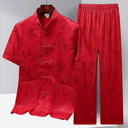 Chinese Men Traditional Clothing Linen Hanfu Top With Pant Long Sleeve Tang Suit Kung Fu Shirt Cardigan Coat
