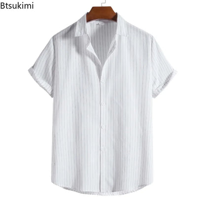 2026 Men's Striped Shirts Fashion Holiday Style Short Sleeve Casual Shirts Comfortable Loose Street Tops Men Summer Basic Shirts