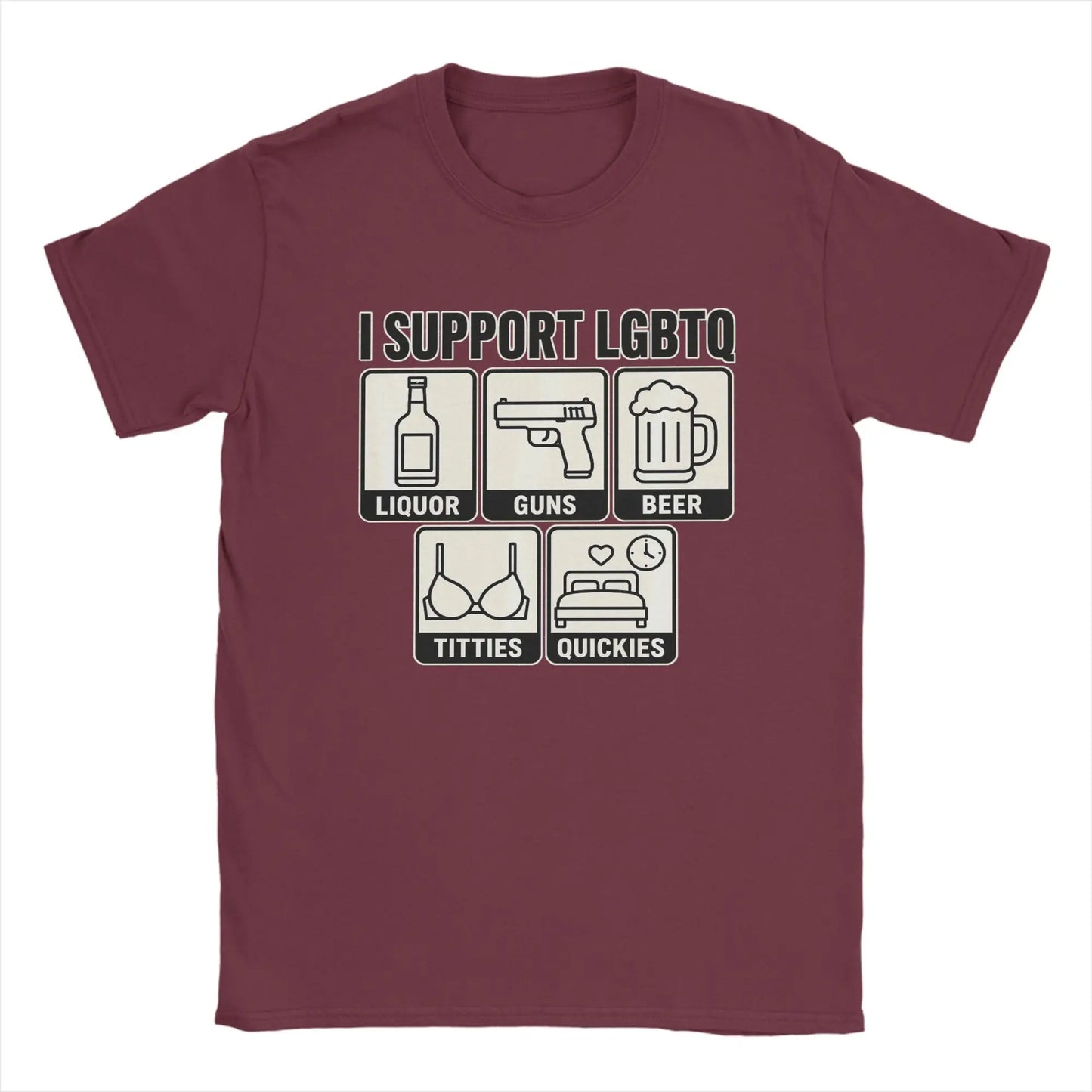 Men's T Shirt Funny I Support LGBTQ Liquor Guns Beer Titties Quickies T-Shirts Hippie  Summer Tees Vintage Cotton Clothing Gift