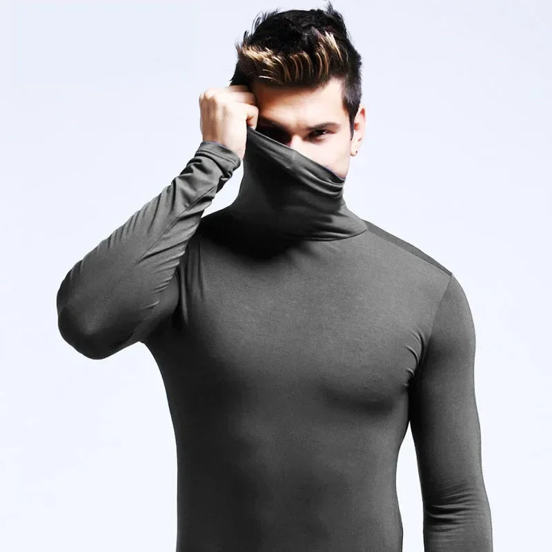 Men's Original Shirts Fall/Winter T-Shirt Fashionable Inner Wear for Men Slim Fit Turtleneck Shirt Solid Black Long Sleeve Shirt
