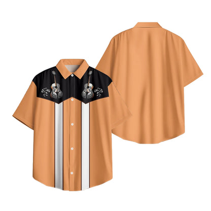 Men's Fashion Casual Shirt with Musical & Floral Design Short Sleeve Button Up Shirt Retro Hawaiian Inspired Summer Shirt