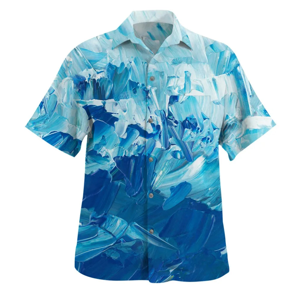 Men's Hawaiian Short-Sleeve Shirt Abstract Artistic Watercolor Print Turn-Down Collar Button-Up Front Summer Beach Casual Wear