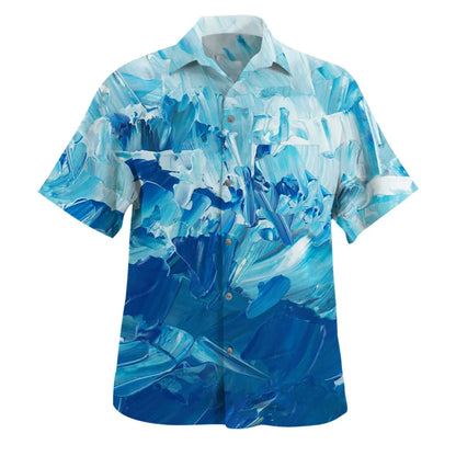 Men's Hawaiian Short-Sleeve Shirt Abstract Artistic Watercolor Print Turn-Down Collar Button-Up Front Summer Beach Casual Wear