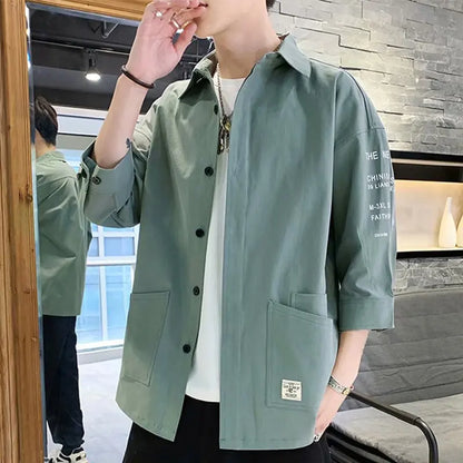 2026 Shirts Men Handsome Fashion Streetwear Design Japanese Harajuku Korean Summer All-match Teens College Unisex Clothes Ins