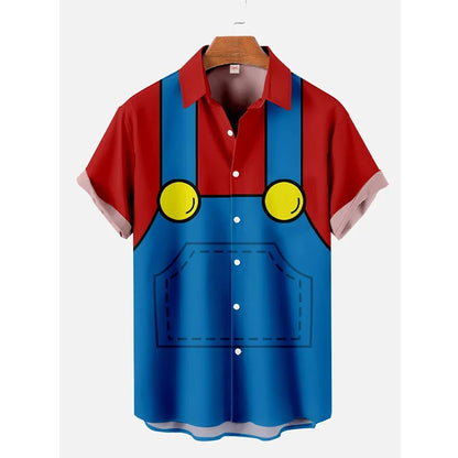 Hawaiian Men's Shirts 3D Fun Cartoon Cosplay Print Summer Loose Beach Oversized Short-sleeved Tops Unisex New Men Women Blouse