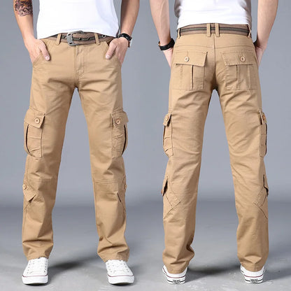 Men's Pure Cotton Workwear Trousers Loose Straight Multi-Pocket Wear-Resistant Car Repair Delivery Cargo Pants