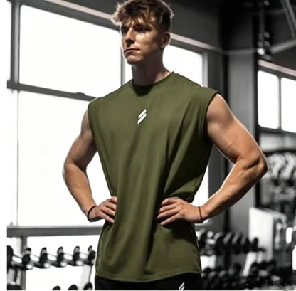Men's sleeveless sports shirts, gym workouts, running, quick-drying bird's eye fabric vests, breathable, loose, training vests