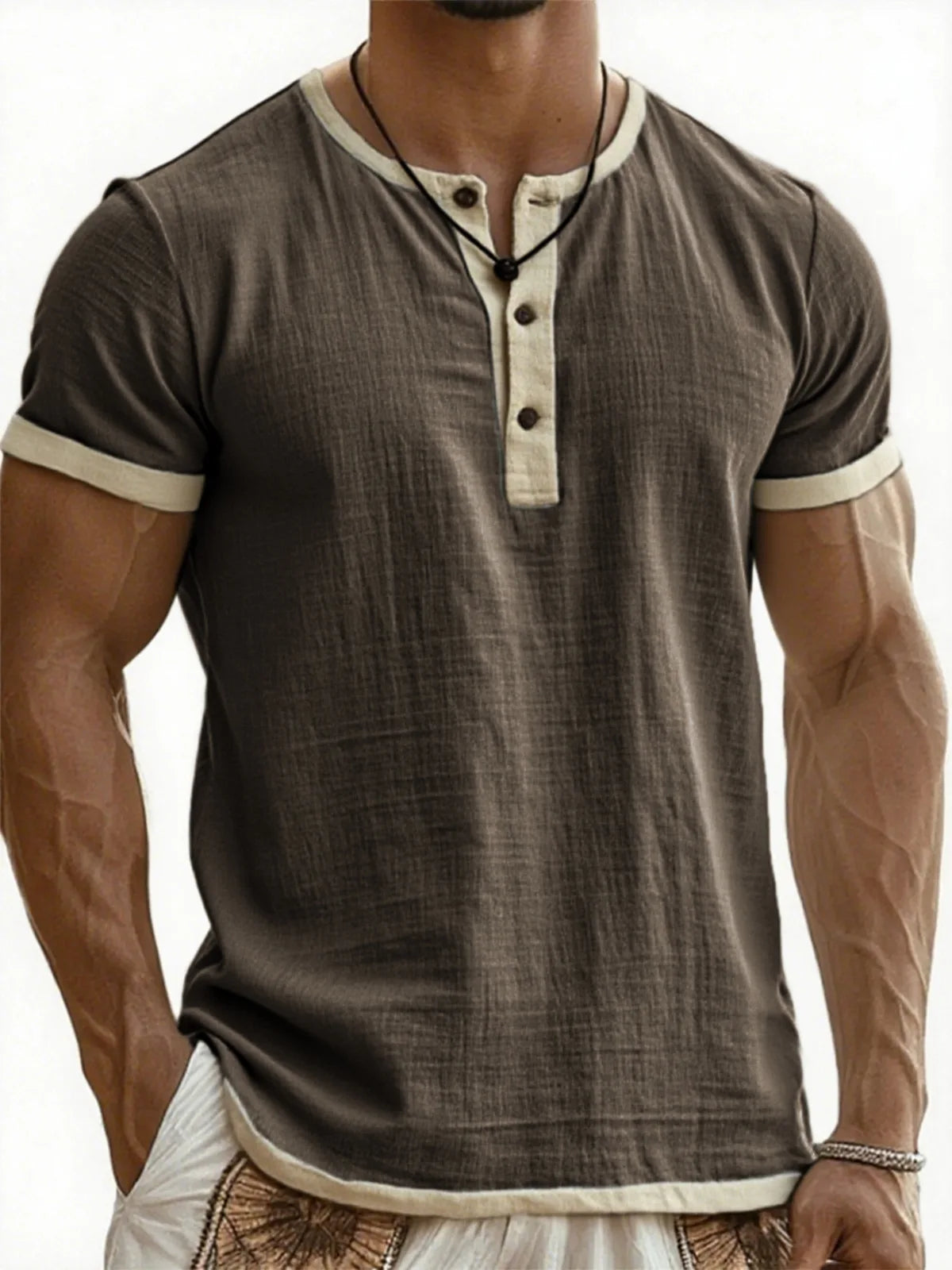 Men's Linen Cotton Patchwork T-shirk Summer Casual Short-sleeved Shirt Comfortable Breathable Top Round Collar Male Clothing