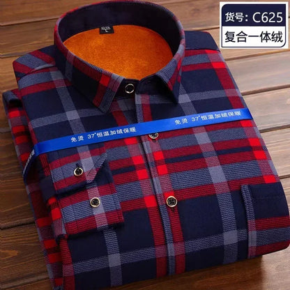 2026 Men's Wedding Party Warm Shirts Autumn Winter Oversized Casual Dress Office Business Fleece Shirts Male Casual Warm Shirts