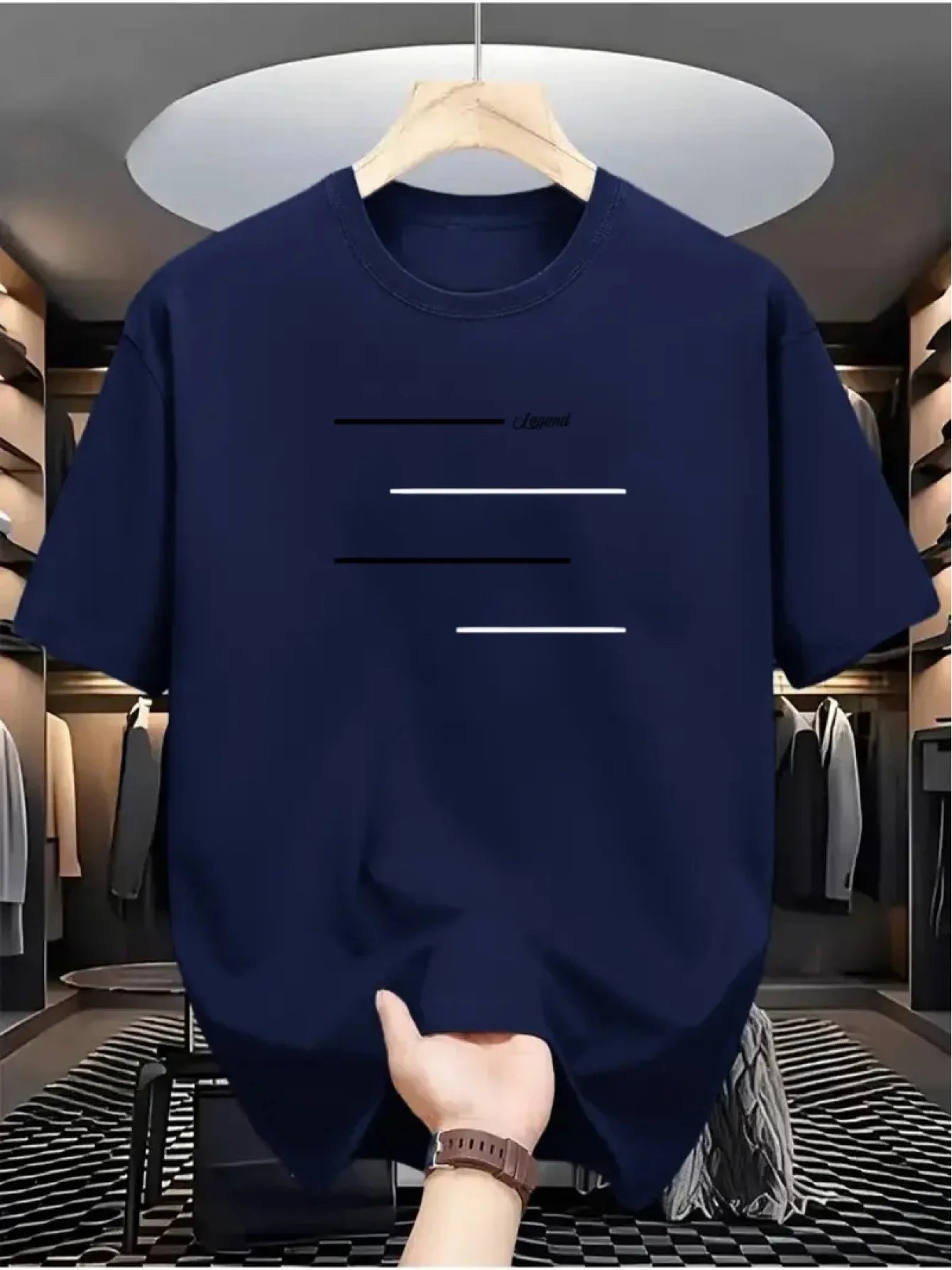 Men Cotton Casual Striped T-shirt Soft Breathable Short Sleeve Round Collar Casual Fit Minimalist Pure White Men Clothing