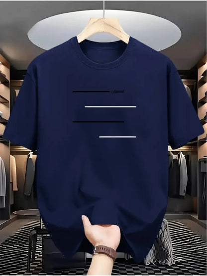 Men Cotton Casual Striped T-shirt Soft Breathable Short Sleeve Round Collar Casual Fit Minimalist Pure White Men Clothing