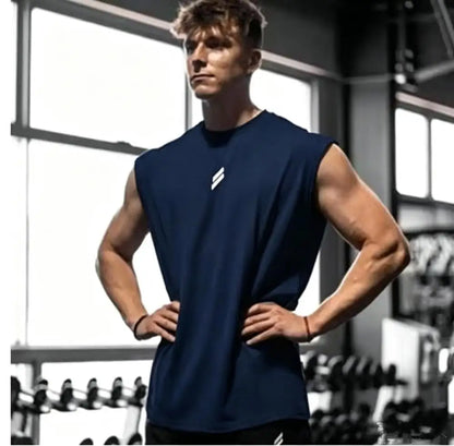 Men's sleeveless sports shirts, gym workouts, running, quick-drying bird's eye fabric vests, breathable, loose, training vests
