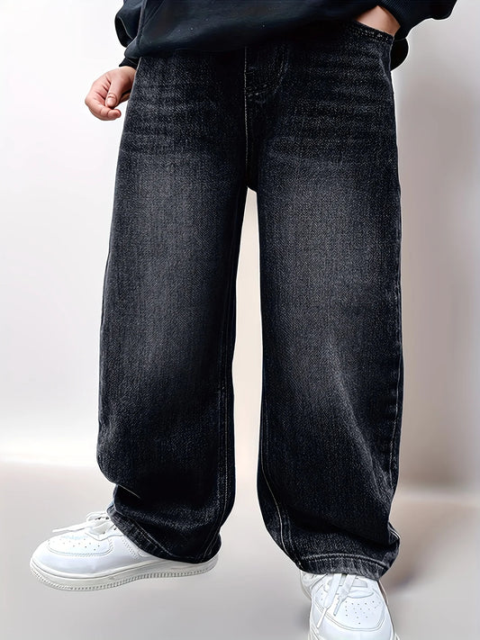 Boy's Jeans, Boy's All-Season Loose Trendy Jeans, Street Casual Hip-Hop Pants, Festival-Style Pants. Full Elastic Waistband