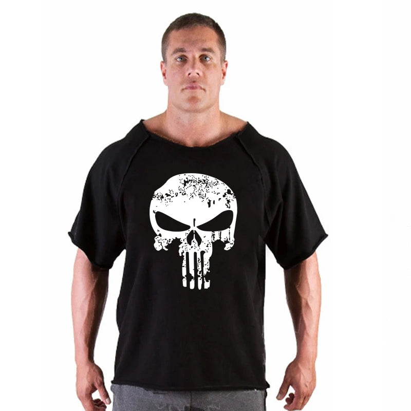 Men's Clothes Bodybuilding Clothing Casual Oversized T-shirt Male Loose Vintage Cotton Summer Top Breathable Tops Running Gym