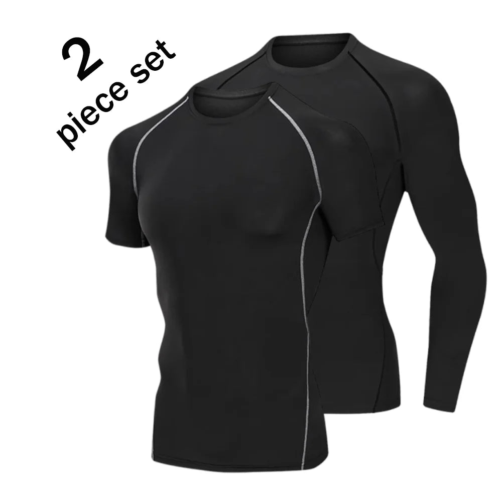 2 Pcs Men Compression Sport T Shirt Short Sleeve Training Fitness Top Tee Man Quick Dry Running Sport T Shirts