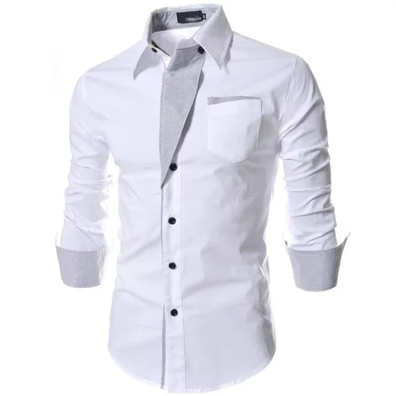 White Striped Shirts Mens 2025 Long Sleeved Business Slim Fit Male Shirt Black Social Clothes Camisa Masculina Vetement Homme