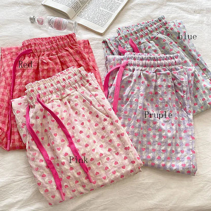 Love Print Pajama Pants Women 2025 New Casual Home Pants Pink Pants Can Be Worn As Outer