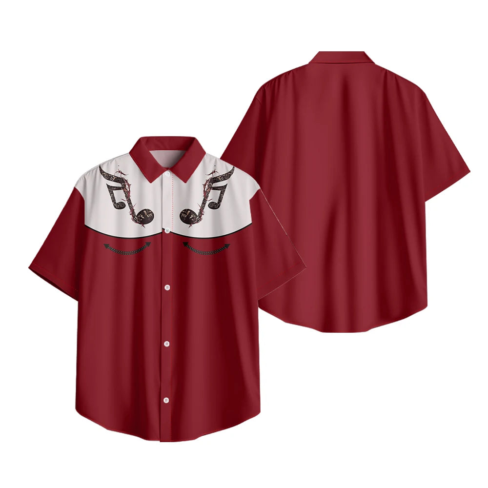 Men's Fashion Casual Shirt with Musical & Floral Design Short Sleeve Button Up Shirt Retro Hawaiian Inspired Summer Shirt