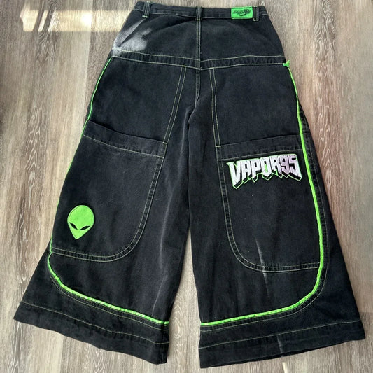 2026 European and American autumn winter jeans casual wide-leg Harajuku alien pattern trousers hip-hop high street gothic jeans
