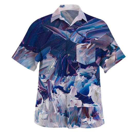 Men's Hawaiian Short-Sleeve Shirt Abstract Artistic Watercolor Print Turn-Down Collar Button-Up Front Summer Beach Casual Wear