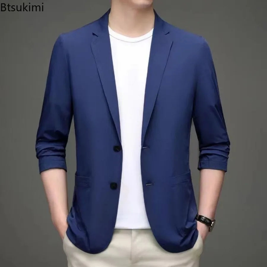 Men's Ice Silk Western-style Clothes Casual Suit Jackets Breathable Sun Protection Coats Lightweight Spring Summer Men Clothing