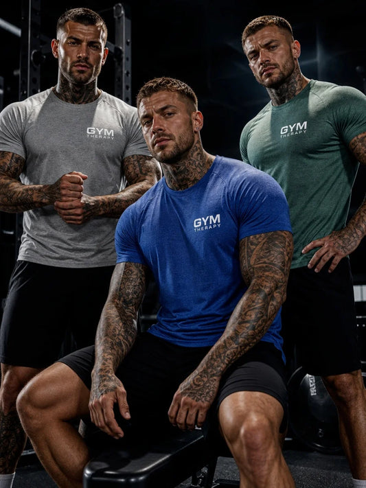 3pcs Gym Quick-Drying Ice-Silk Men Short-Sleeved Shirt, Highly Elastic and Smooth Non-Slip T-Shirt, Fitness and Jogging Sportswe