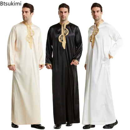 Muslim Men Clothing Kaftan Robes Long Sleeves Stand Collar Eid Thobe Kurta Arab Turkish Dress Dubai Islam Habit Ethnic Leisure