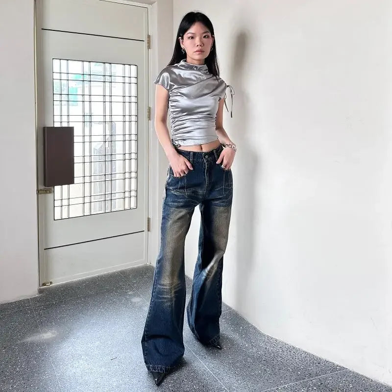 T-shirts Women Short Sleeve Solid Shirring Fashion Streetwear Flods Unique Slim Fit Hotties Chic Tops All-match Half Turtleneck