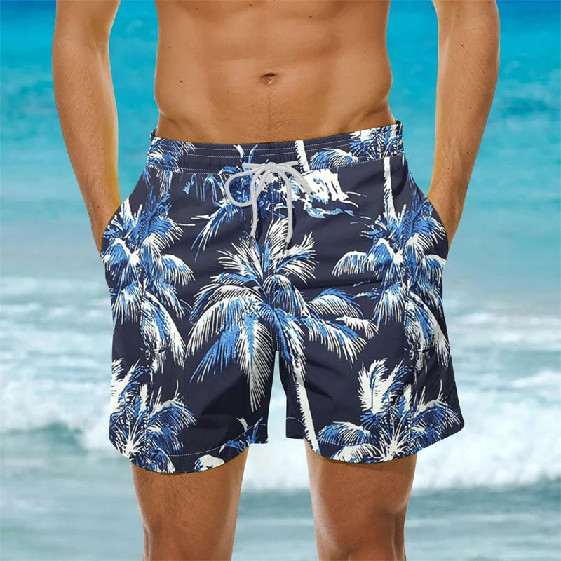 2025 New Men's Sportswear Gym Beach Shorts 3D Print Tropical Plant Pattern Men Shorts Comfortable Quick Drying Men Beach Shorts