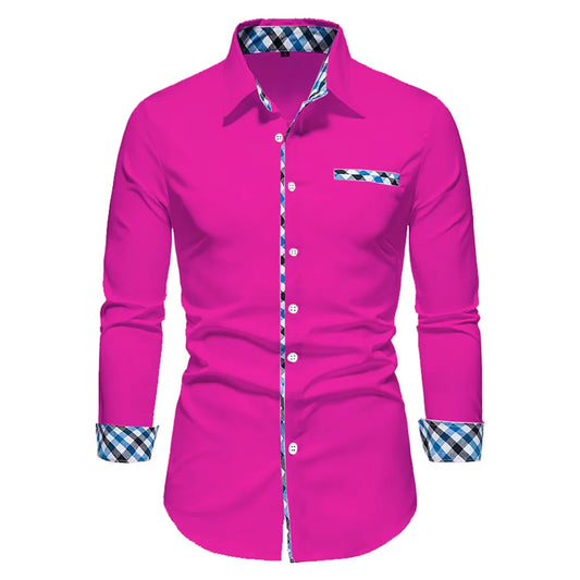 2023 Men's Hot Selling Business Office Long Sleeve Solid Color Spliced Shirt Outdoor Street Leisure High Quality Fabric Polo Top