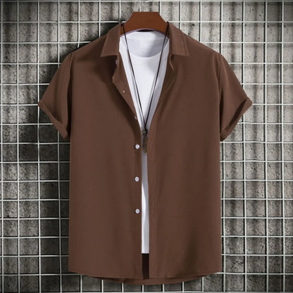New Short Sleeve Shirts for Men Fashion Solid Casual Lapel Cardigan Tops Men Comfort Single-breasted Blouse Summer Beach Shirts