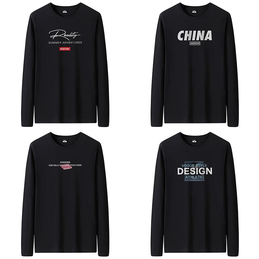 T Shirts Men New Fashion 2025 O-Neck Slim Long Black Sleeve T-Shirt Male Clothing Casual Tee Shirt 28 Styles Plus Size S-6XL