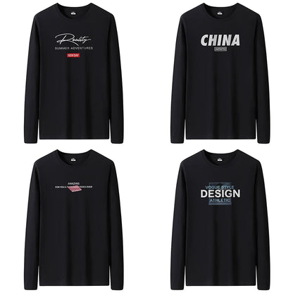 T Shirts Men New Fashion 2025 O-Neck Slim Long Black Sleeve T-Shirt Male Clothing Casual Tee Shirt 28 Styles Plus Size S-6XL