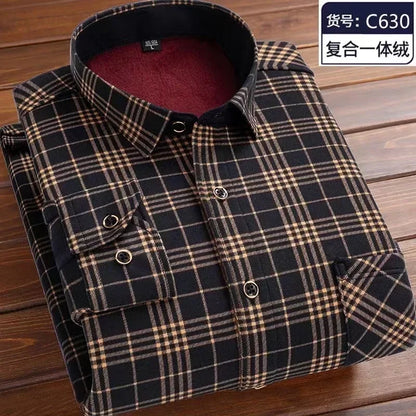 2026 Men's Wedding Party Warm Shirts Autumn Winter Oversized Casual Dress Office Business Fleece Shirts Male Casual Warm Shirts