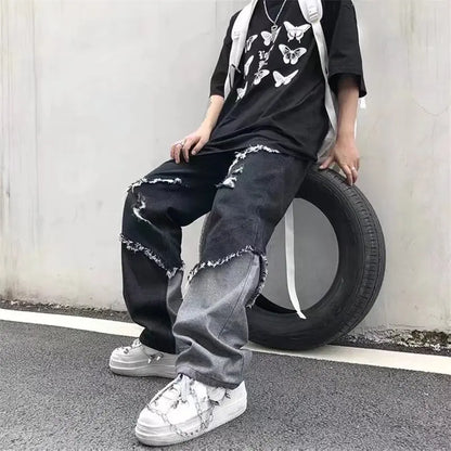 2026 Korean Fashion  Ripped Jeans Pants Men Broken Holes Trousers Casual Soft Stylish Regular Baggy Straight Denim Trousers