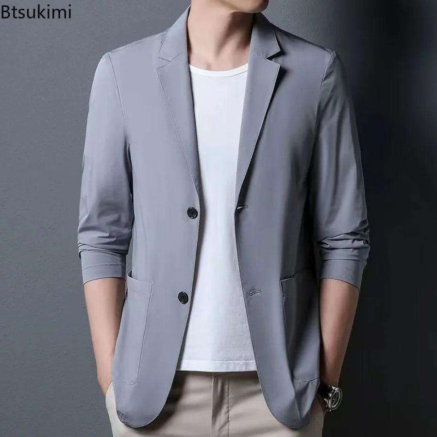 Men's Ice Silk Western-style Clothes Casual Suit Jackets Breathable Sun Protection Coats Lightweight Spring Summer Men Clothing