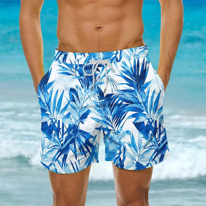 2025 New Men's Sportswear Gym Beach Shorts 3D Print Tropical Plant Pattern Men Shorts Comfortable Quick Drying Men Beach Shorts