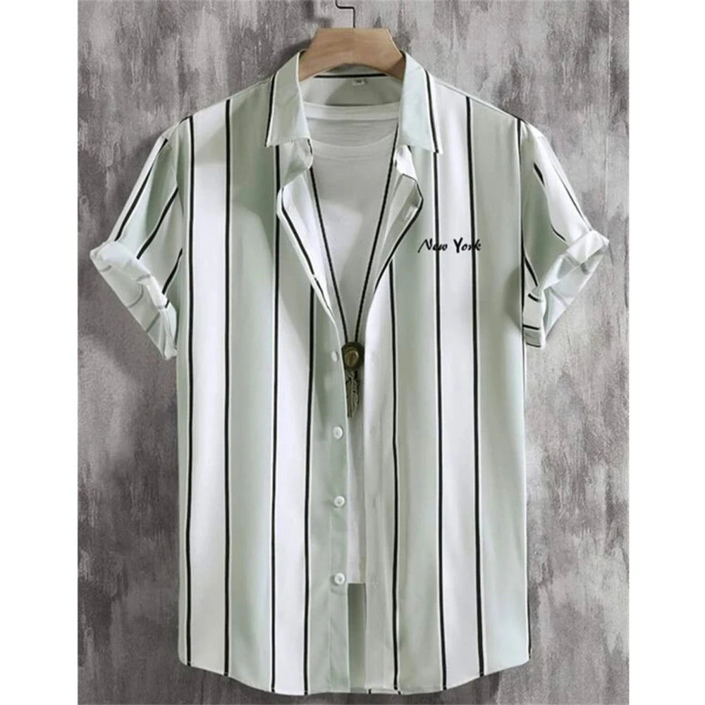 Hawaiian Shirts For Men 3d Striped Print Short Sleeve Shirts Summer Loose Casual Tops Simple Fashion Oversized Men Clothing