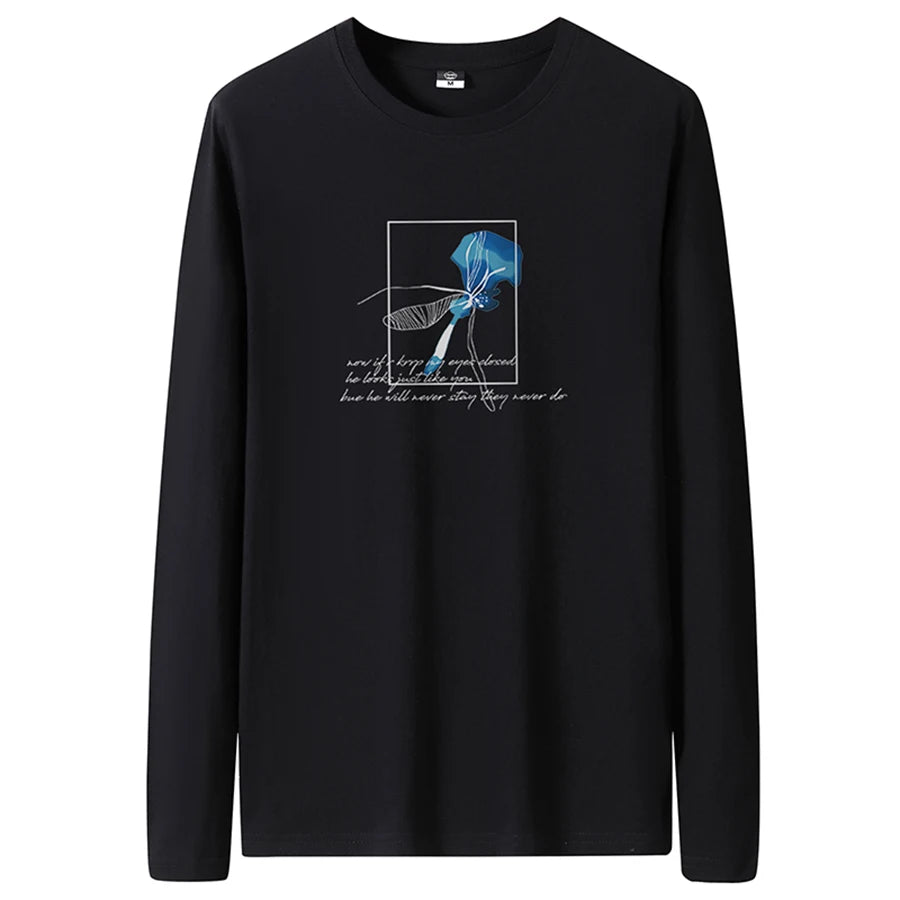 T Shirts Men New Fashion 2025 O-Neck Slim Long Black Sleeve T-Shirt Male Clothing Casual Tee Shirt 28 Styles Plus Size S-6XL